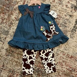 Blue Dress with Cow Print Leggings